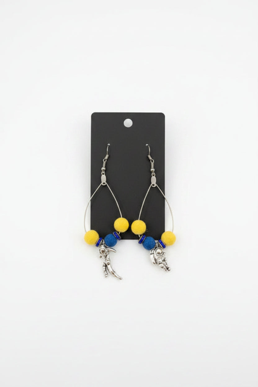 Yellow and blue football diffuser earrings