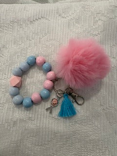 Pink and blue wooden diffuser wristlet/keychain