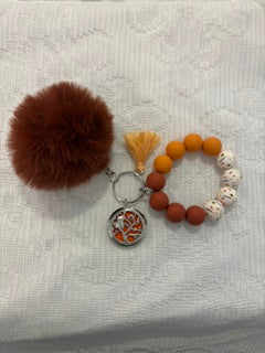 Tan and brown silicone beaded diffuser wristlet/keychain