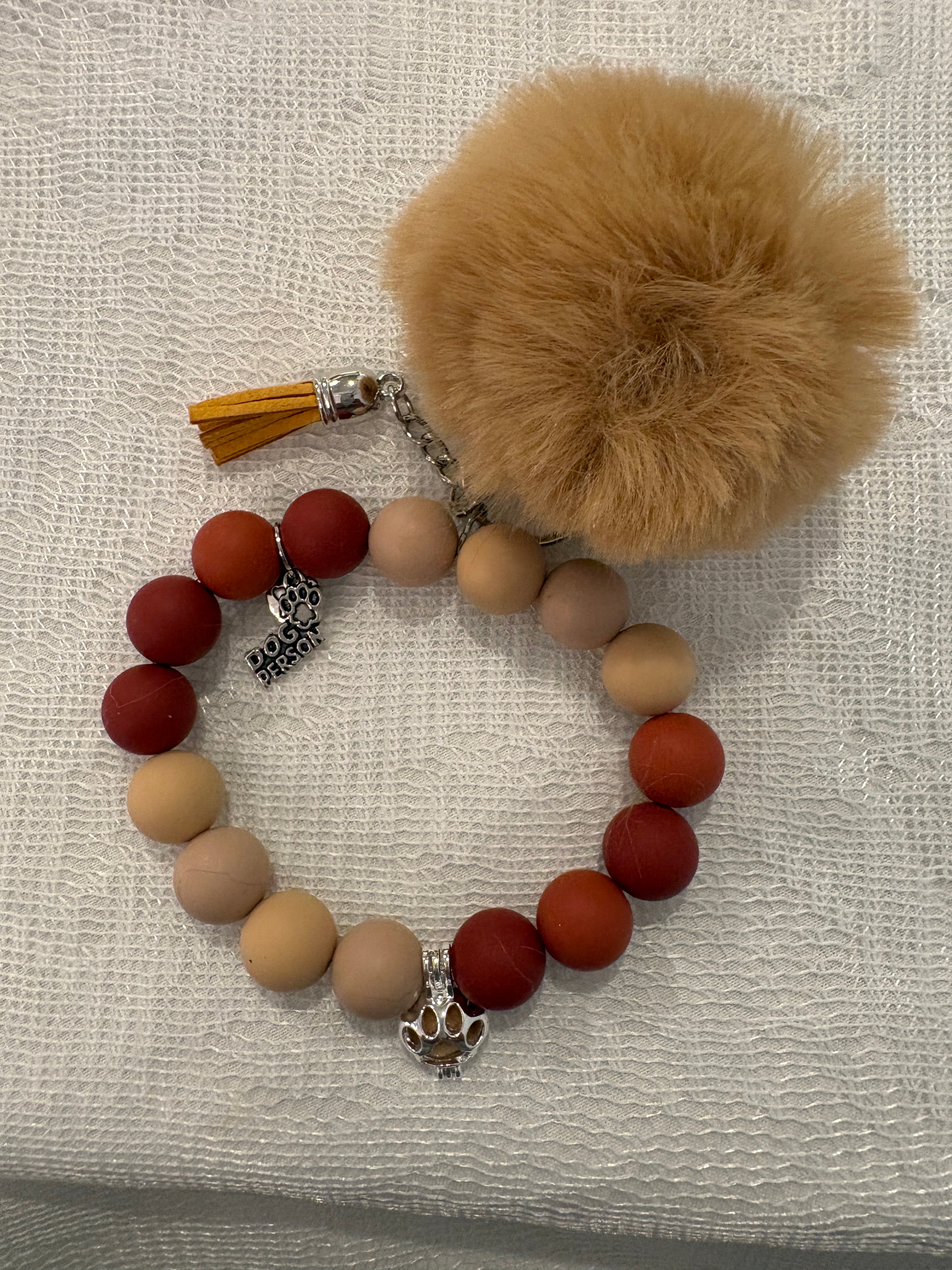 Brown and tan Beaded diffuser wristlet/keychain