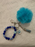 Dark blue and blue flower silicone beaded diffuser wristlet/keychain