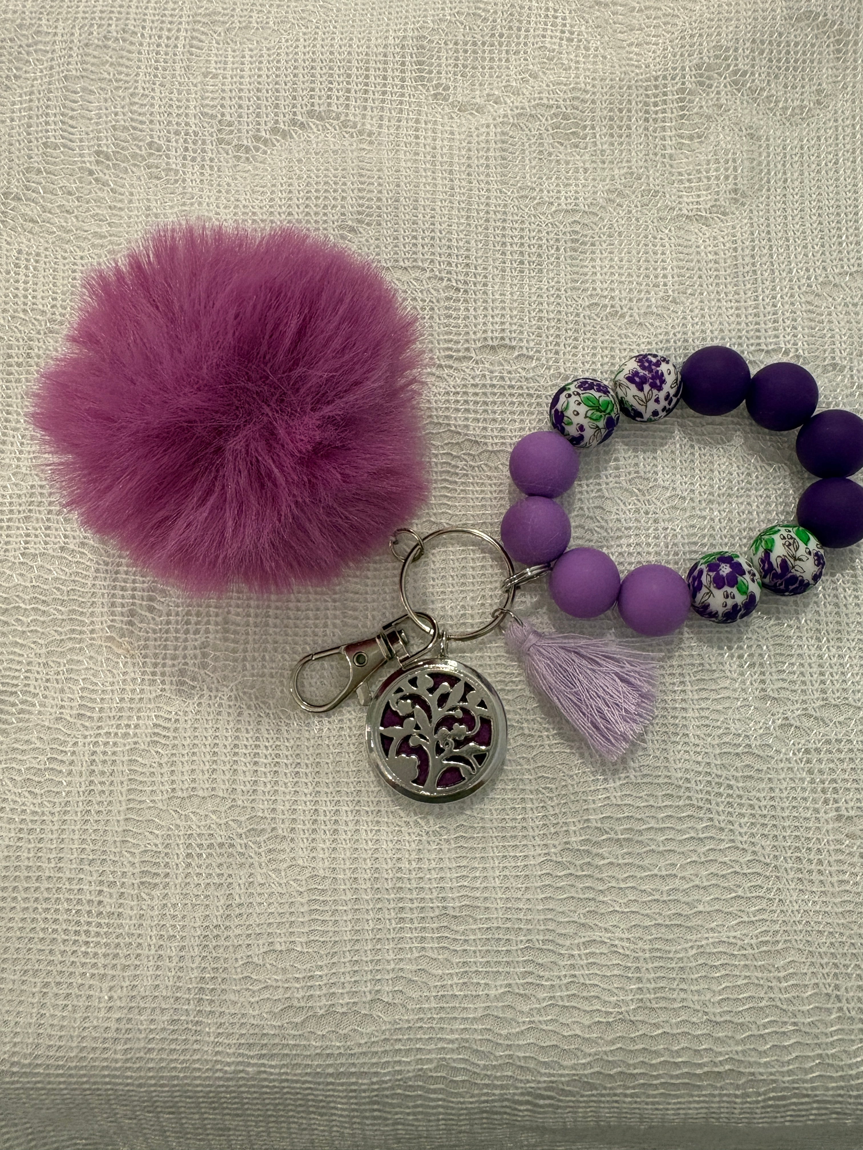 Purple mixed silicone beaded wristlet/keychain