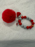 Red and grey beaded wristlet/keychain