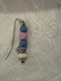Blue grey and lavender beaded bookmark