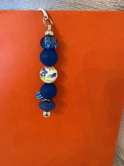 Dark blue and flower beaded diffuser bookmark
