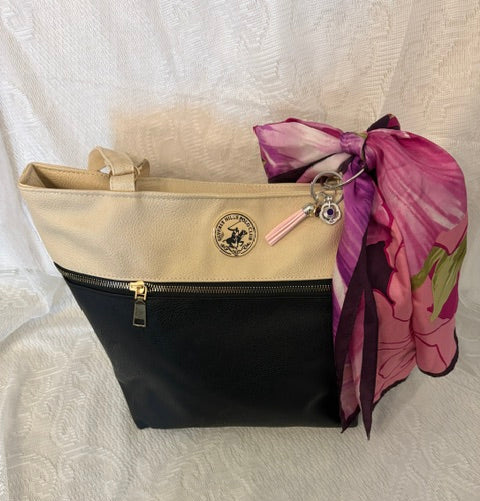Pink floral printed silk diffuser bag scarf