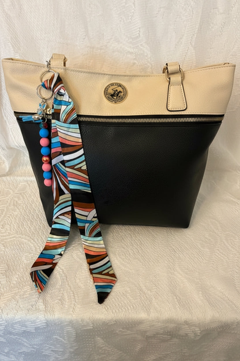 Multicolored striped silk diffuser bag scarf