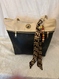Brown and tan silk diffuser bag scarf