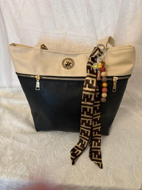 Brown and tan silk diffuser bag scarf