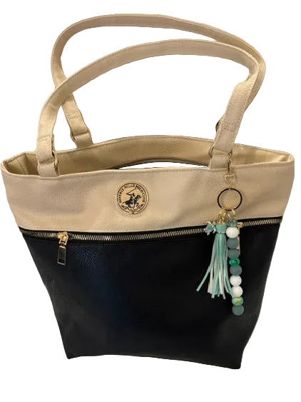 Slate blue and white beaded diffuser bag charm