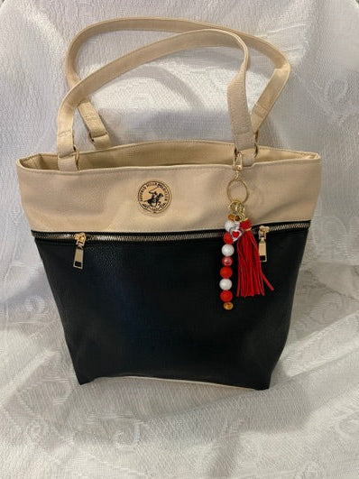 Red and white beaded diffuser bag charm