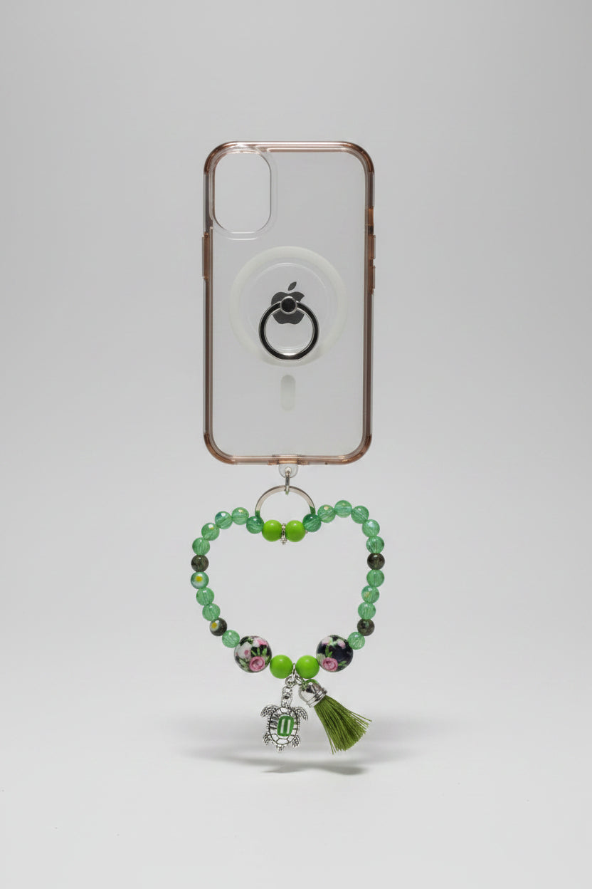 Teal green beaded diffuser phone wristlet